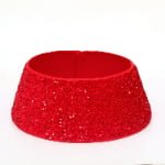 Red Sequin Fabric Christmas Tree Skirt – Sparkling Holiday Tree Base Cover - Detail View