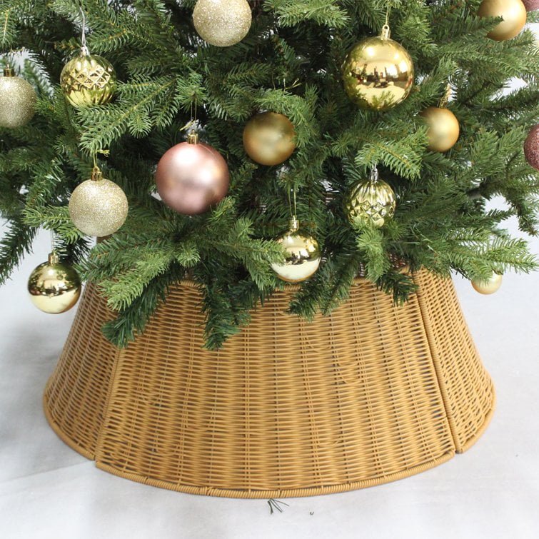 Khaki PE Woven Christmas Tree Collar – Rattan Style Tree Base Cover - Detail View