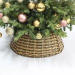Khaki & Coffee Mixed PE Woven Christmas Tree Collar – Wide-Strip Rattan Style Base Cover - Main View