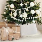 White Plush Christmas Tree Skirt – Soft Faux Fur Tree Base Cover - Detail View