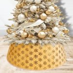 Gold Sequin Snowflake Christmas Tree Skirt – Plush Fabric Tree Base Cover - Main View