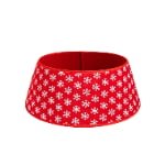 Red Sequin Snowflake Christmas Tree Skirt – Plush Fabric Tree Base Cover - Main View