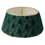 Green Plush Christmas Tree Skirt with Sequin Tree Pattern – Festive Tree Base Cover - Main View