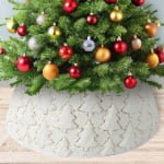 White Plush Christmas Tree Skirt with Sequin Tree Pattern – Festive Tree Base Cover - Main View