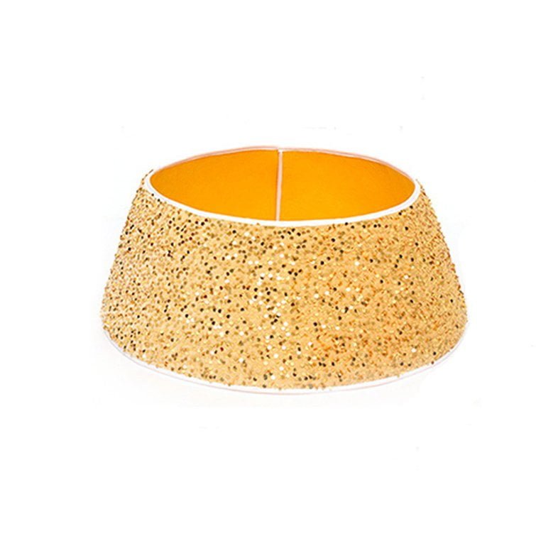 Gold Sequin Snowflake Christmas Tree Skirt – Plush Fabric Tree Base Cover - Detail View