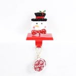 Snowman Christmas Mantel Hook – Glitter Iron Stocking Holder with Red Polka Dot Bow - Detail View