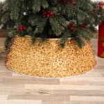 Gold Sequin Snowflake Christmas Tree Skirt – Plush Fabric Tree Base Cover - Main View