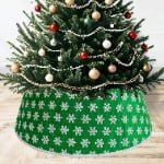 Green Sequin Snowflake Christmas Tree Skirt – Plush Fabric Tree Base Cover - Main View