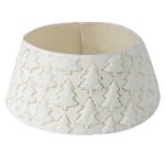 White Plush Christmas Tree Skirt with Sequin Tree Pattern – Festive Tree Base Cover - Detail View