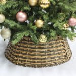 Khaki & Coffee Mixed PE Woven Christmas Tree Collar – Wide-Strip Rattan Style Base Cover - Detail View