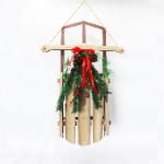 Rustic Wooden Christmas Sleigh Wall Decoration – Fir Wood Holiday Door Hanging Ornament - Main View