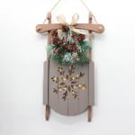 Grey Wooden Christmas Sleigh Wall Decoration with LED Lights – Rustic Lighted Holiday Door Hanging - Main View