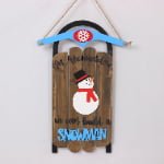 Rustic Wooden Snowman Christmas Sleigh Wall Decoration – Fir Wood Holiday Door Hanging Sign - Main View