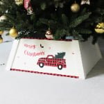 White Wooden Christmas Tree Collar – Merry Christmas Truck Design - Detail View