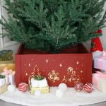 Red LED Wooden Christmas Tree Collar – Snowflake & Reindeer Design - Main View