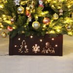 Red LED Wooden Christmas Tree Collar – Snowflake & Reindeer Design - Detail View