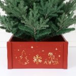 Red LED Wooden Christmas Tree Collar – Snowflake & Reindeer Design - Detail View