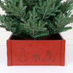 Red LED Wooden Christmas Tree Collar – Snowflake & Reindeer Design - Detail View