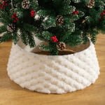 White Faux Fur Christmas Tree Skirt with Textured Pattern – Luxury Plush Tree Base Cover - Main View