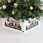White Wooden Christmas Tree Collar – Santa & Village Design - Detail View