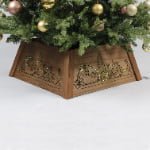 LED Wooden Christmas Tree Collar – Santa & Reindeer Design - Detail View