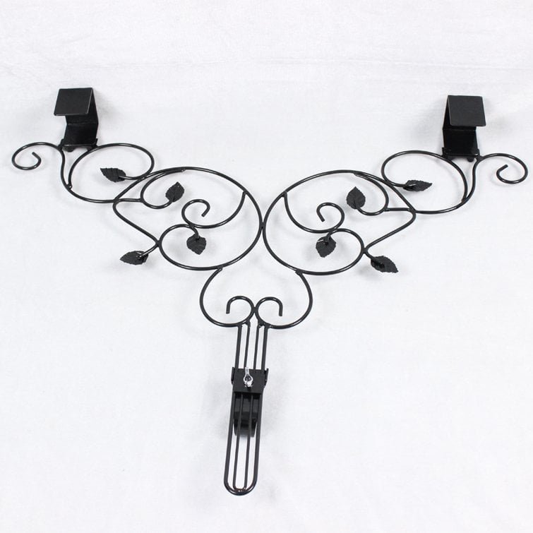 Adjustable Black Metal Wreath Hanger for Door – Decorative Iron Over-the-Door Hook - Detail View