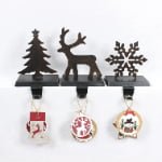 Christmas Decorative Mantel Hooks Set – Tree, Reindeer & Snowflake Iron Stocking Holders - Main View