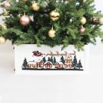 White Wooden Christmas Tree Collar – Santa & Village Design - Main View