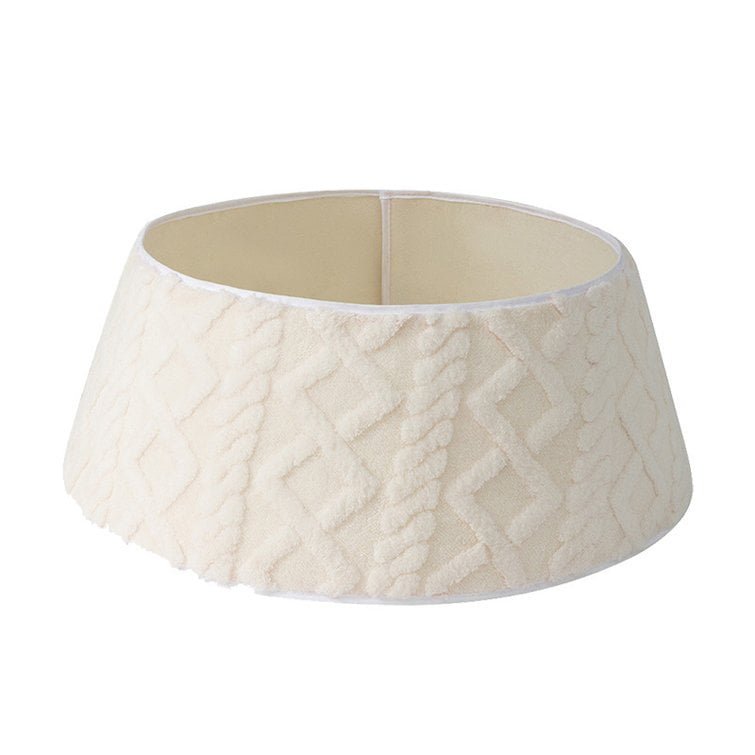 White Plush Fabric Christmas Tree Skirt with Embossed Pattern – Soft Faux Fur Tree Base Cover - Detail View