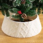 White Plush Fabric Christmas Tree Skirt with Embossed Pattern – Soft Faux Fur Tree Base Cover - Detail View