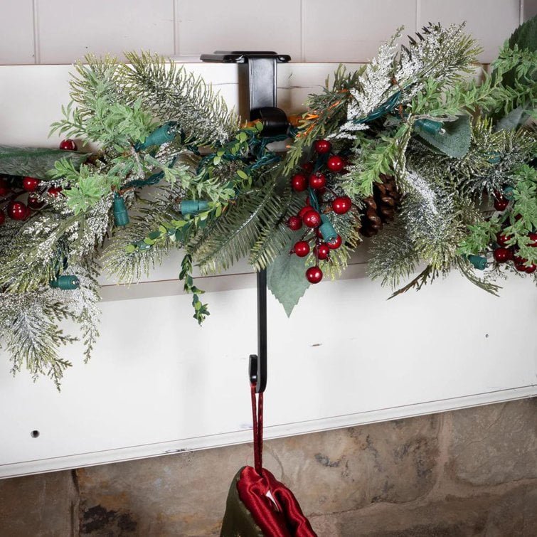 Adjustable Metal Mantel Hook – Black Iron Fireplace Stocking & Wreath Hanger - Detail View