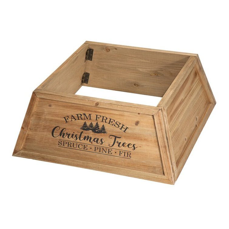 Wooden Christmas Tree Collar – Rustic Trapezoid Tree Base Cover - Detail View