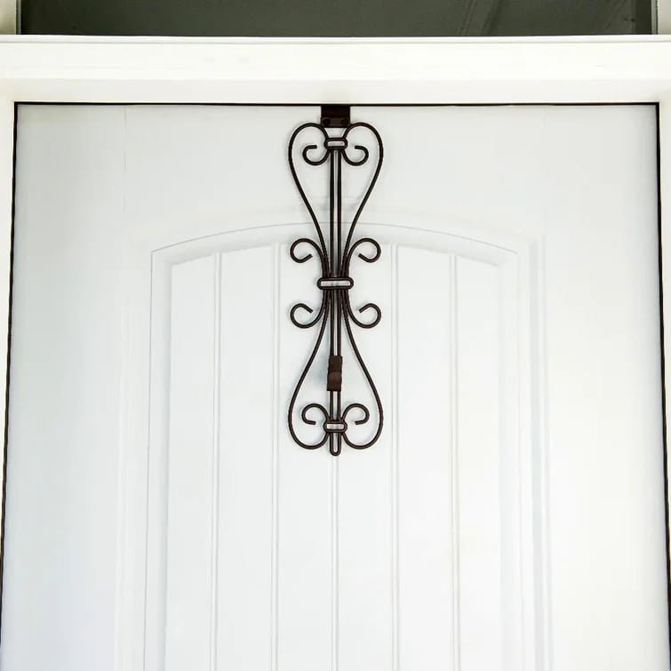 Adjustable Black Metal Wreath Hanger for Door – Decorative Iron Over-the-Door Hook - Detail View