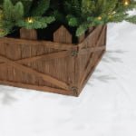 Rustic Brown Wooden Christmas Tree Collar – Cross Panel Farmhouse Design - Detail View
