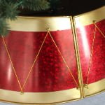 Red Metal Christmas Tree Collar with Gold Trim & Decorative Rope Design - Detail View
