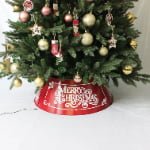 Red Metal Christmas Tree Collar with Printed “Merry Christmas” Design - Main View