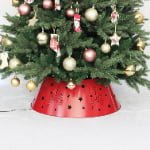 Red Metal Christmas Tree Collar with Carousel & Star Cutout and Warm White LED Lights - Detail View
