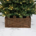 Rustic Brown Wooden Christmas Tree Collar – Cross Panel Farmhouse Design - Main View