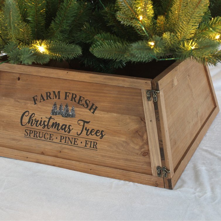 Wooden Christmas Tree Collar – Rustic Trapezoid Tree Base Cover - Detail View