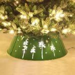 Green Metal Christmas Tree Collar with Christmas Tree Cutout & Warm White LED Lights - Detail View