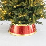 Red Metal Christmas Tree Collar with Gold Trim & Decorative Rope Design - Main View