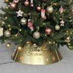 Gold Metal Christmas Tree Collar with “Merry Christmas” Cutout & Warm White LED Lights - Main View