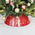 Red Metal Christmas Tree Collar with Carousel & Star Cutout and Warm White LED Lights - Main View
