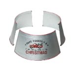 Galvanized Metal Christmas Tree Collar with Red Truck & “Christmas” Print - Detail View