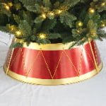 Red Metal Christmas Tree Collar with Gold Trim & Decorative Rope Design - Detail View