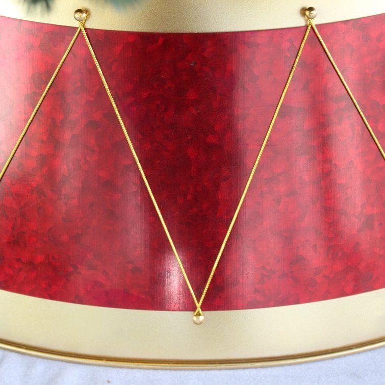 Red Metal Christmas Tree Collar with Gold Trim & Decorative Rope Design - Detail View