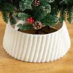 White Plush Striped Christmas Tree Skirt – Elegant Faux Fur Tree Base Cover - Main View