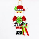 Santa Claus MDF Christmas Door Hanger – Decorative Holiday Front Door Sign with Ribbon Bow - Main View